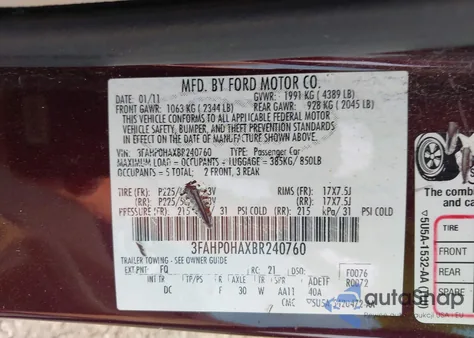 2011 Ford Fusion Se from USA, damaged, VIN 3FAHP0HAXBR240760